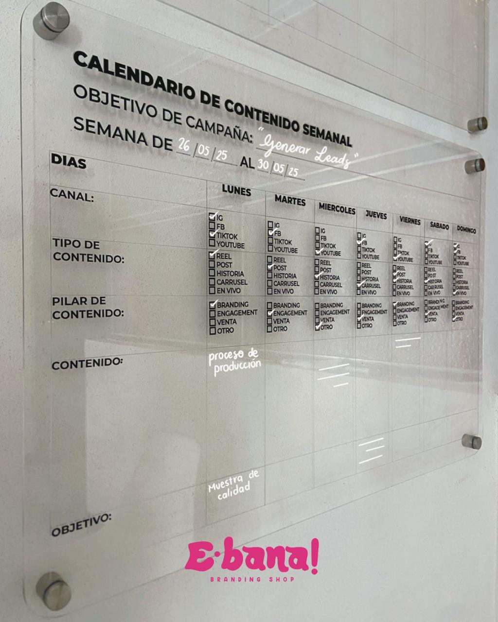 Calendario organizador para creación de contenido y redes sociales